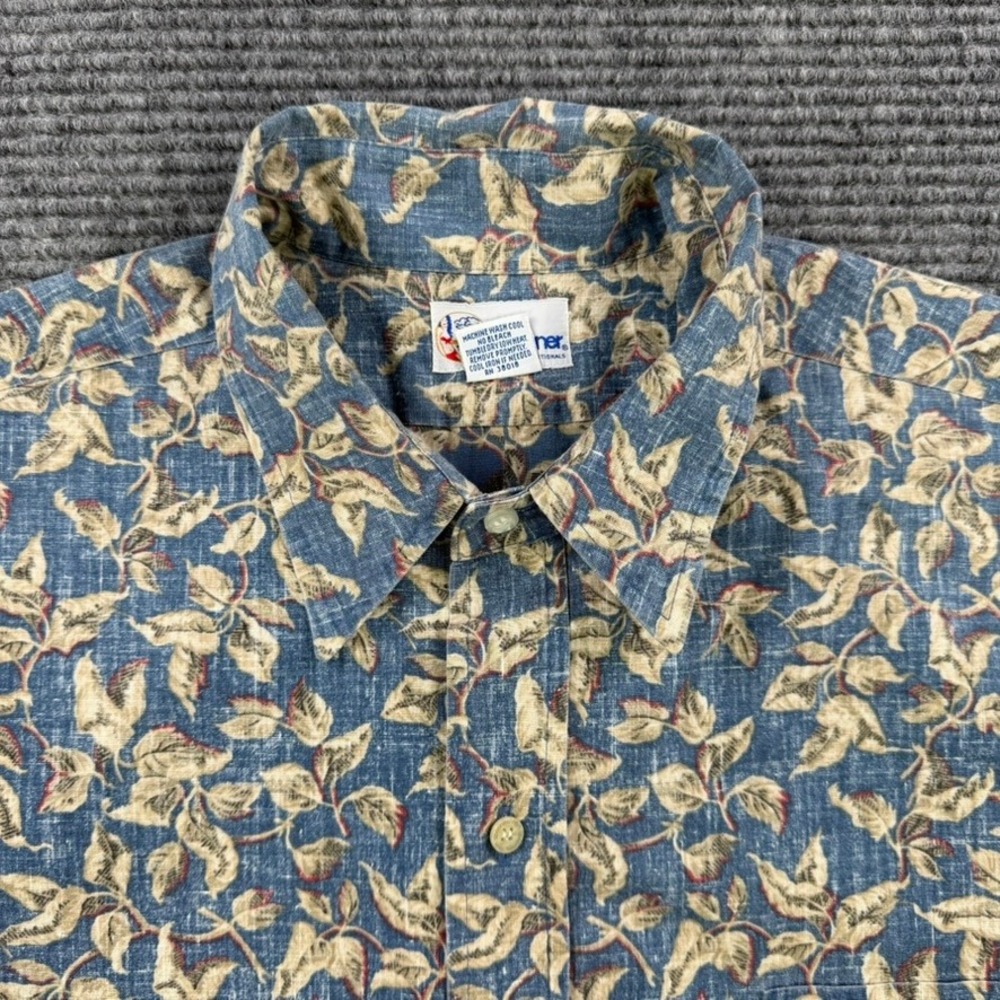 Reyn Spooner Mens XL Blue Leaf Print Hawaiian Traditionals Button Up Shirt - Picture 5 of 11